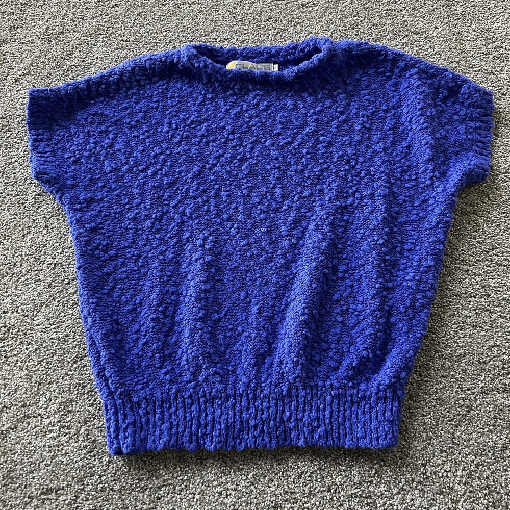 Vintage Chaus Essentials Sweater Womens M Blue Chunky Knit Short Sleeve Pullover